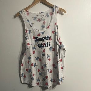 Top Sleeveless pullover over super Chill pops graphic white for women.XL(15-17)